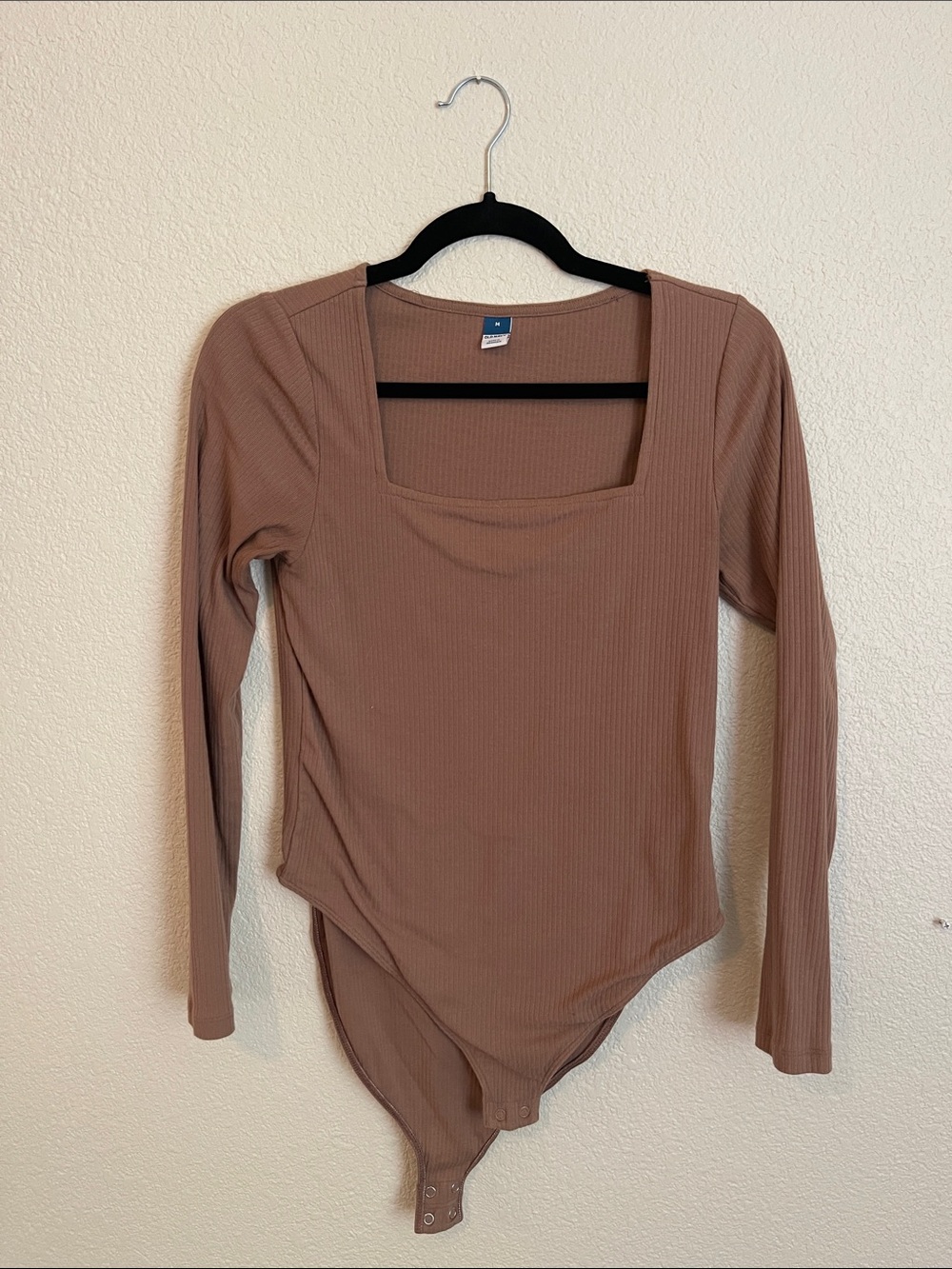 Old Navy Ribbed Square Neck Long-Sleeve Bodysuit - Taupe